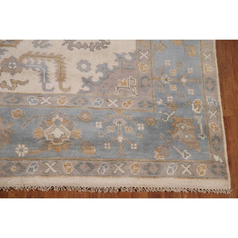 Ivory Oushak Living Room Area Rug Handmade Wool Carpet - 7'11"x 9'9"