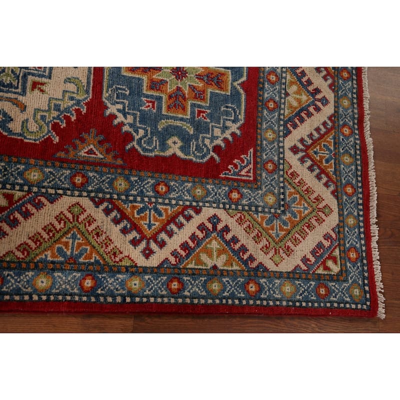 Traditional Kazak Accent Rug Hand-Knotted Red Wool Carpet - 3'3" x 5'4"