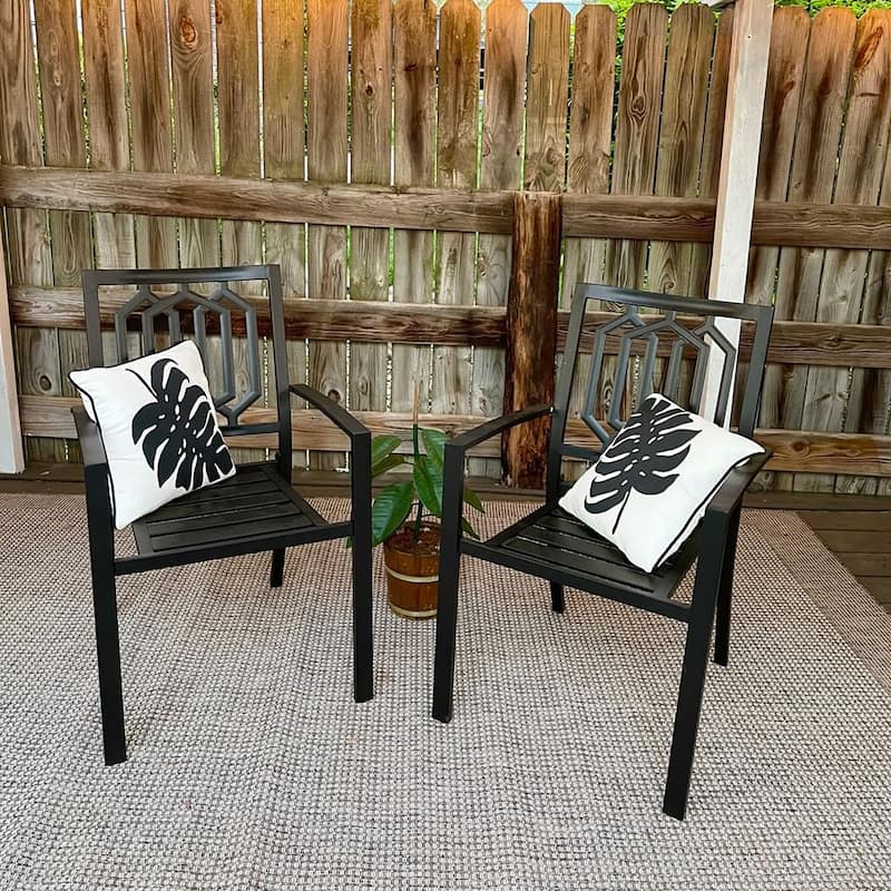 Patio E-coated Weather-resistant Stackable Dining Armchairs (Set of 2)