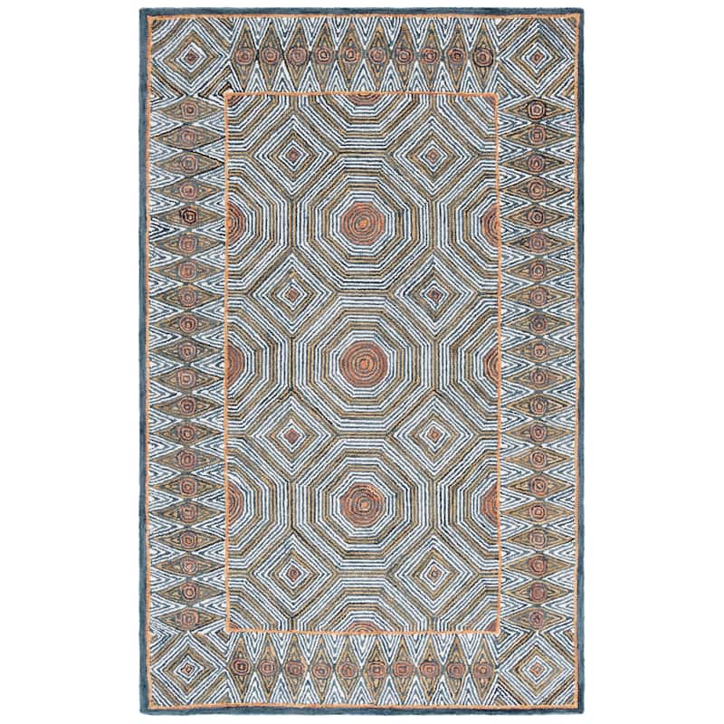 SAFAVIEH Handmade Micro-Loop Hiltrud Modern Wool Rug - 4' x 6' - Blue/Ivory