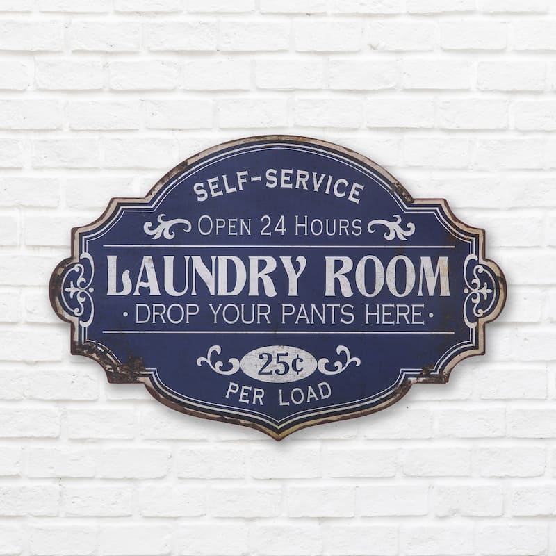 Vintage Metal Laundry Room Wall Sign with Distressed Finish