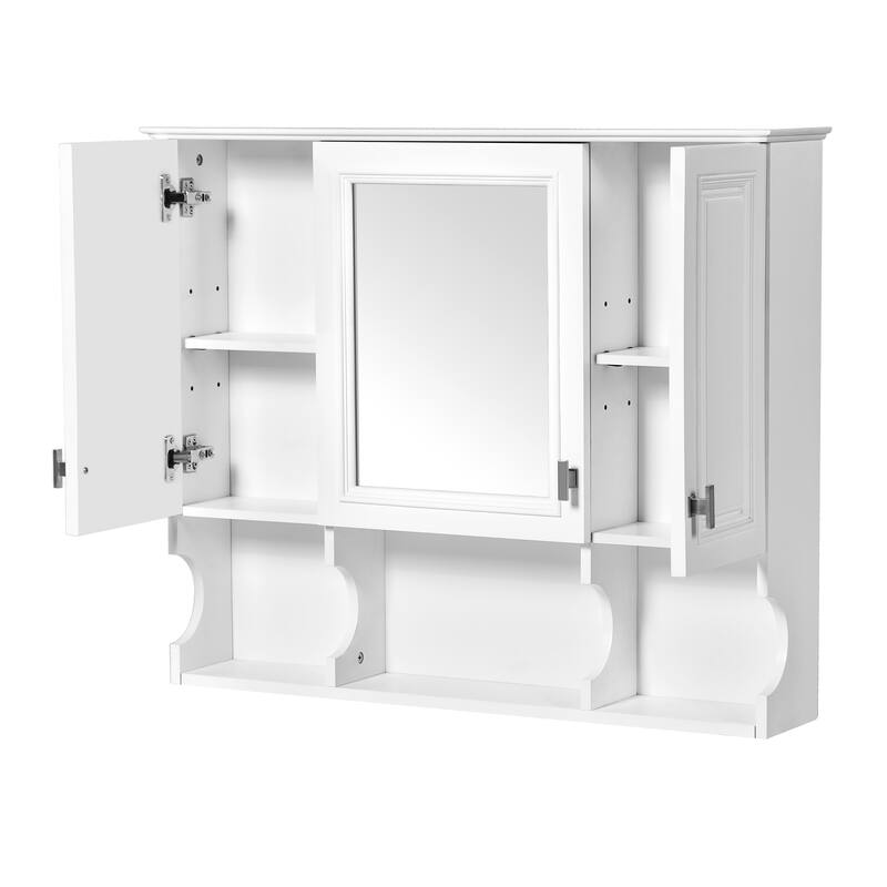 GDFStudio - Rivermont Modern Wall Mounted Bathroom Medicine Cabinet with Mirror and Open Shelves - 35'' x 28''