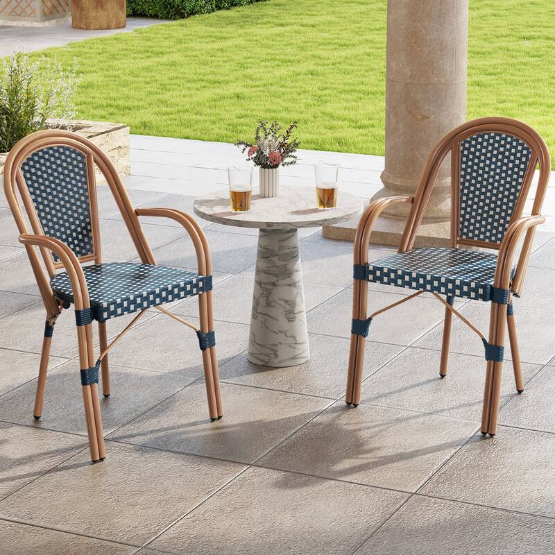 Gymax Outdoor French Bistro Chairs 2 PCS w/ Armrests Galvanized Metal - Blue