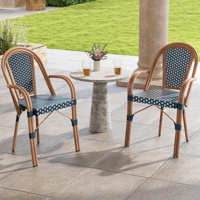 Gymax Outdoor French Bistro Chairs 2 PCS w/ Armrests Galvanized Metal