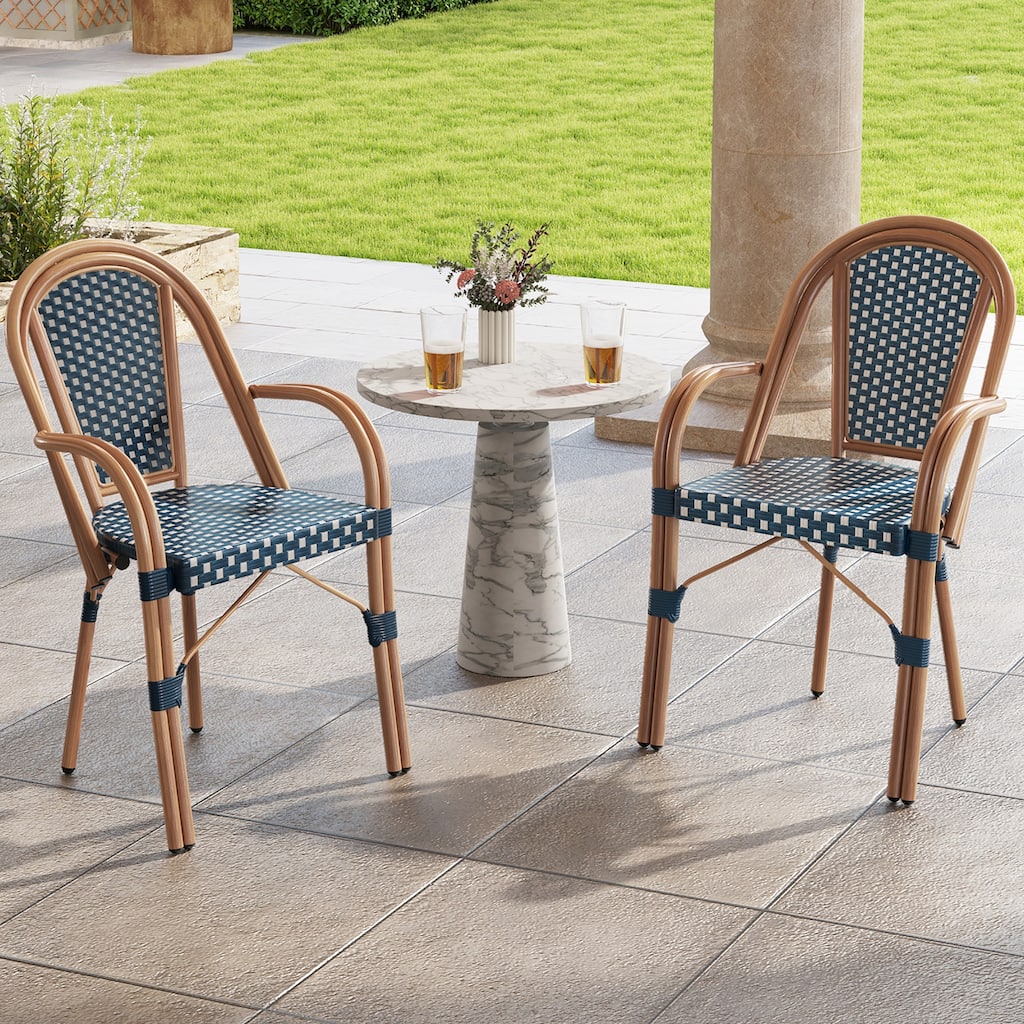 Gymax Outdoor French Bistro Chairs 2 PCS w/ Armrests Galvanized Metal