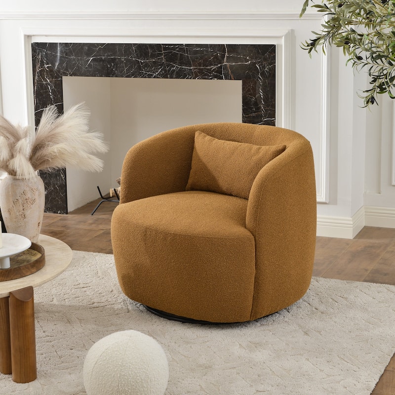 KINWELL 34" Sherpa Swivel Accent Chair Boucle Upholstered Armchair