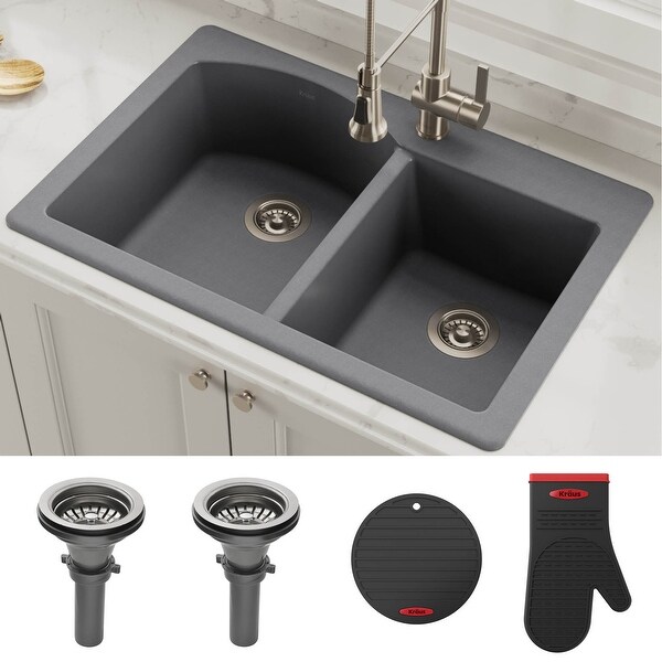KRAUS Forteza Granite 33 inch 50/50 Undermount Drop-in Kitchen Sink. Opens flyout.