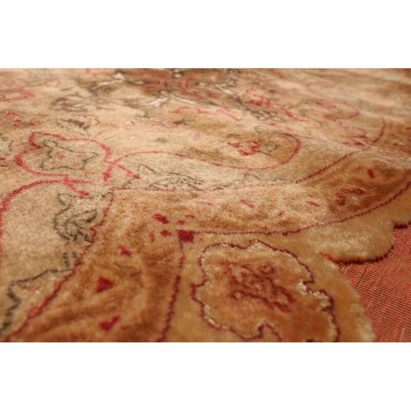 Hand Knotted Tabriz Tan Wool & Silk Traditional Oriental Area Rug - 9' 9'' x 9' 9''