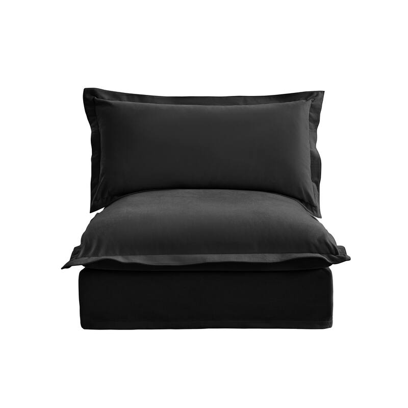 Black Chenille Armless Sofa 1 Seat Modern Removable Cover Sturdy Wood Frame 34.64 Inch Height