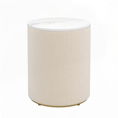 Round Bedside Upholstered Nightstand with 3 Drawers