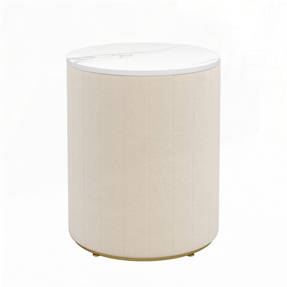 Round Bedside Upholstered Nightstand with 3 Drawers