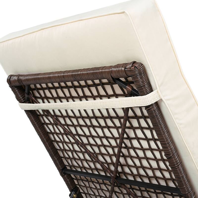 Outdoor PE Rattan Chaise Lounge with 5-Position Backrest & Wheels, Patio Recliner Chair Sun Lounger for Poolside Backyard Garden