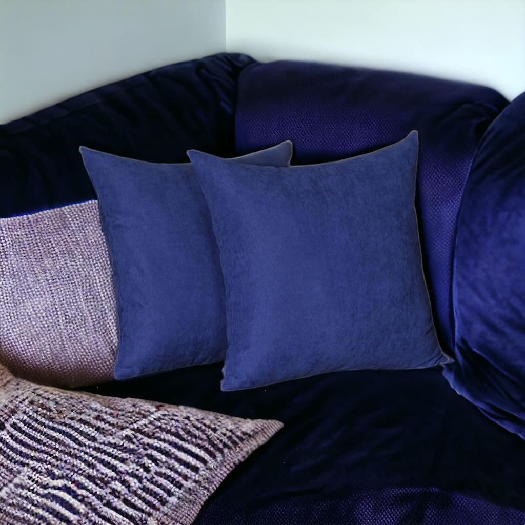 HomeRoots Set Of Two 18" X 18" Navy Blue Polyester Zippered Pillow Cover