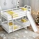 preview thumbnail 1 of 5, Twin over Twin Floor Bunk Bed Solid Pine Wood Bunk Bed with Slide and Ladder, Safety Guardrails White