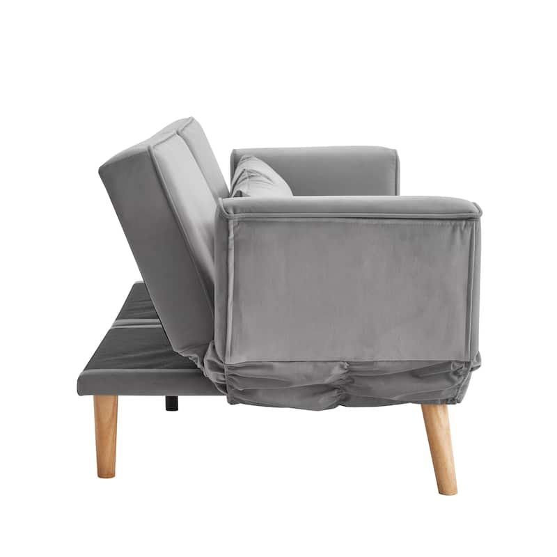Futon Sleeper Sofa Bed Velvet Recliner Sofa Loveseat Couch with Adjustable Armrests, Splitback Recline and Pillows