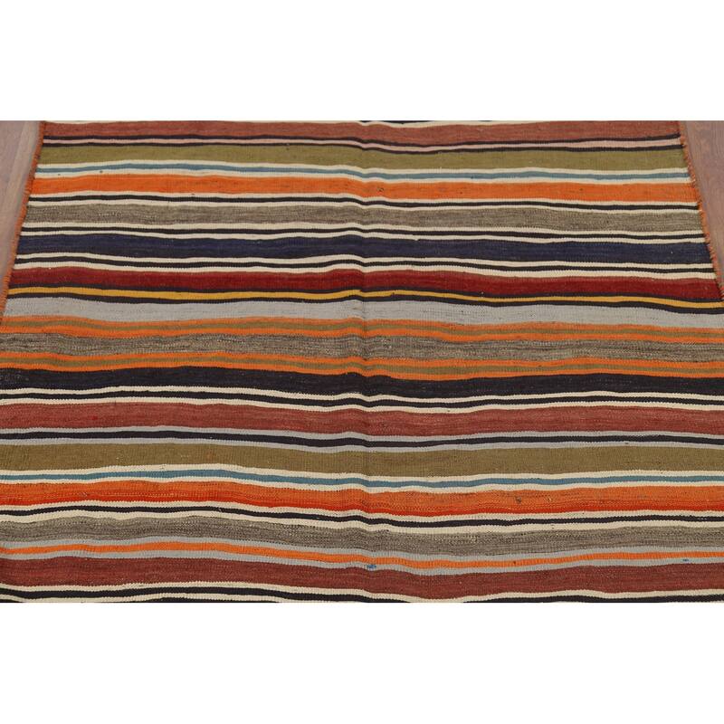 Striped Kilim Qashqai Persian Vintage Area Rug Flatweave Wool Carpet - 5'0"x 9'10"