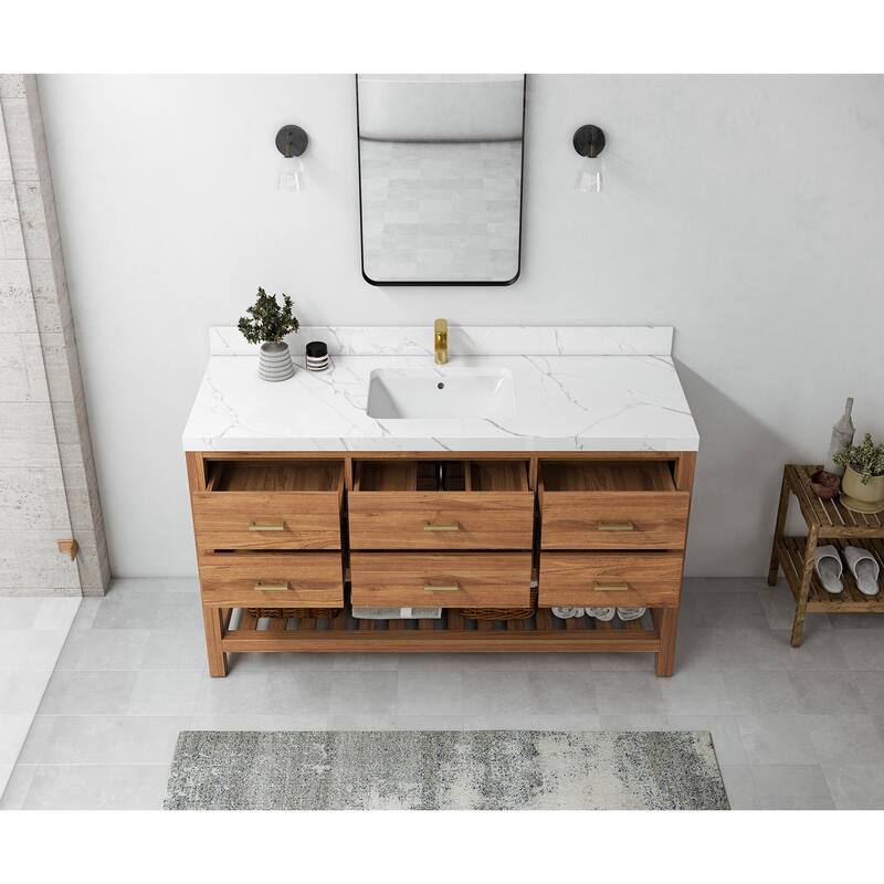 Willow Collections 60 in. W x 22 in. D Parker Solid Teak Single Sink Bathroom Vanity with Countertop