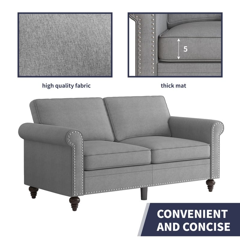 Mixoy 2 Piece Living Room Sofa Set with Rivet Design,Linen 3-Seater Sofa Couch,Loveseat Sofa/Single Sofa Chair