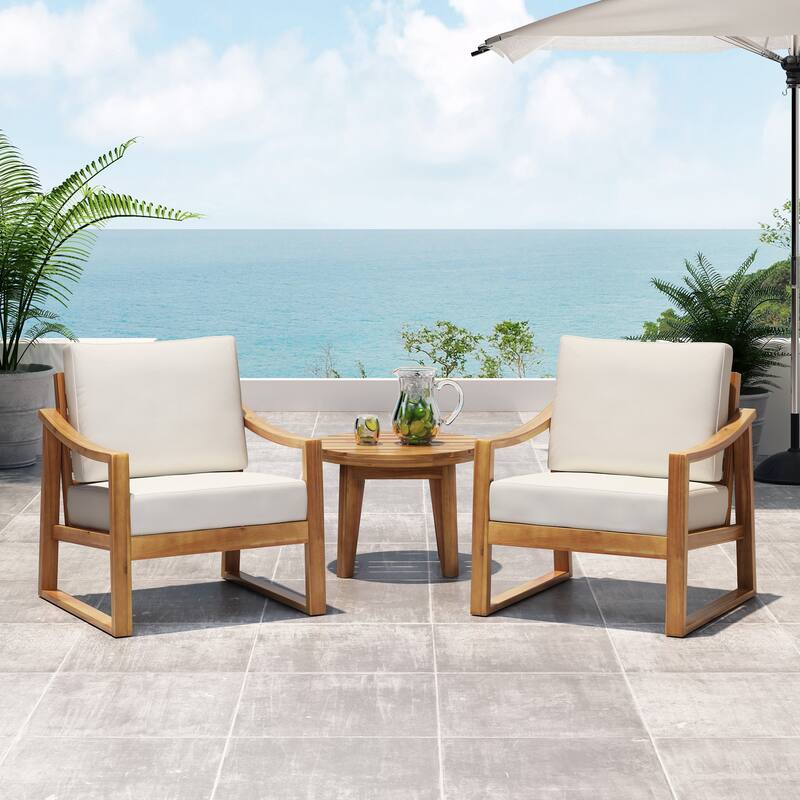 Samwell Outdoor Acacia Club Chairs w/ Water-resistant Cushions (Set of 2) by Christopher Knight Home
