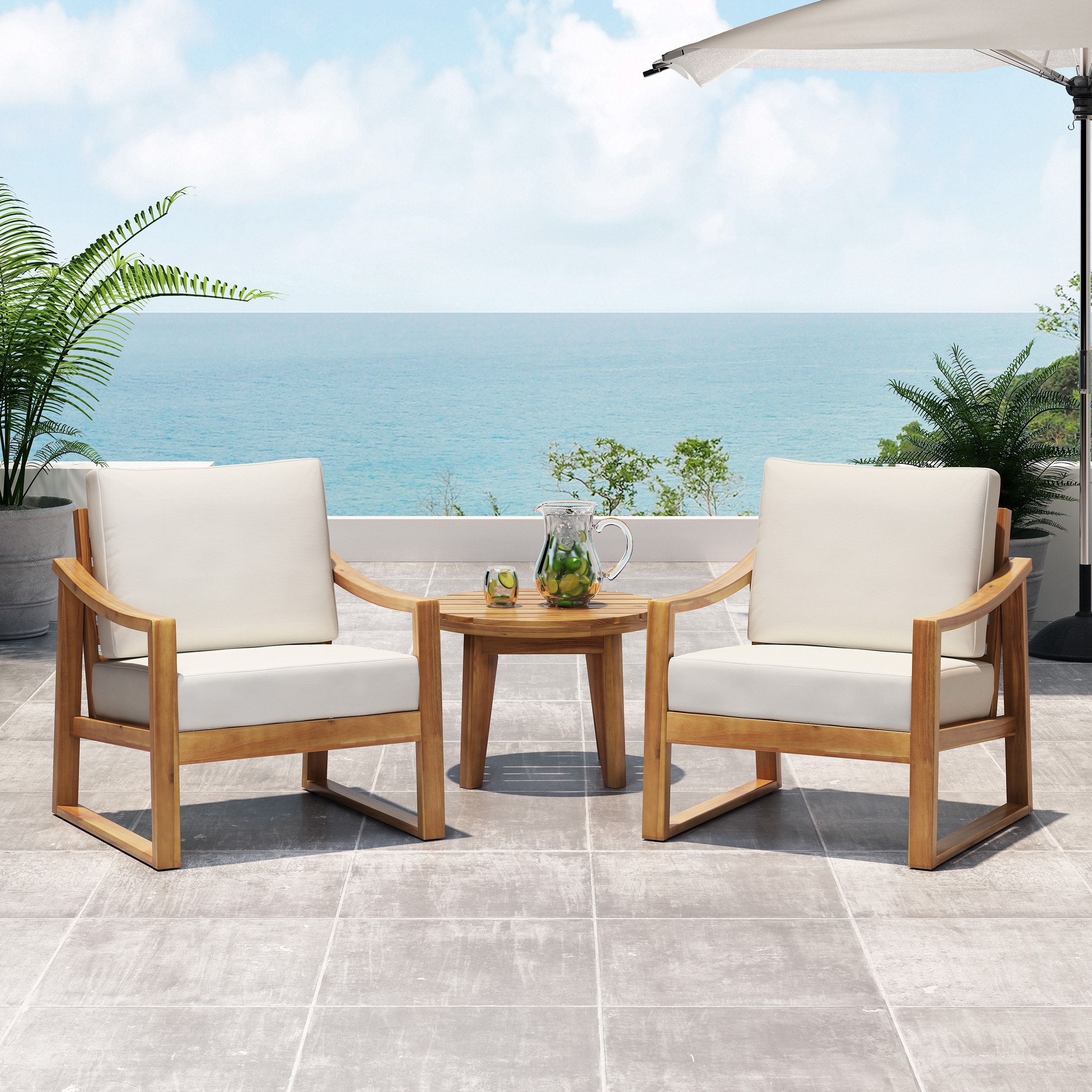 Samwell Outdoor Acacia Club Chairs w/ Water-resistant Cushions (Set of 2) by Christopher Knight Home