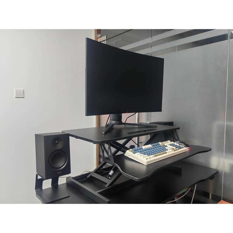 Anmytek 32 Inch Height Adjustable Standing Desk Converter Dual Monitor Laptop Workstation Wide Keyboard Tray