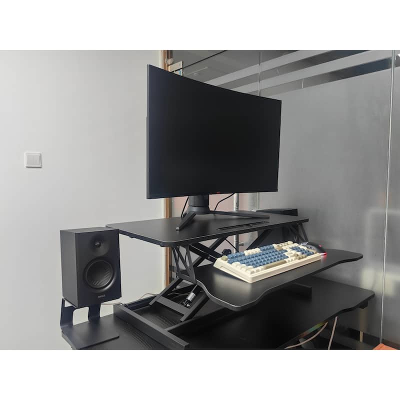 GDFStudio - Amelia Height Adjustable 32 Inch Sit to Stand Desk Converter with Spacious Workstation Design