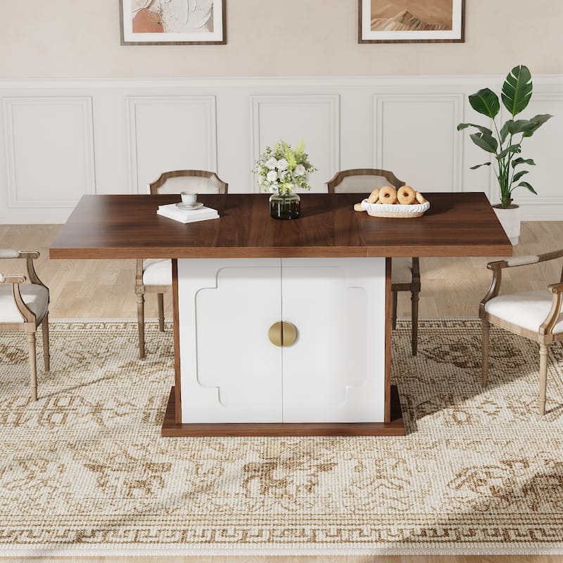 Rossetta 63" Rectangular Kitchen Dining Table with Pedestal Base and Storage Shelves, Easy Assembly