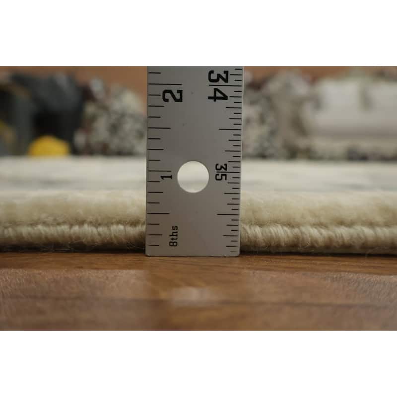 Hand Knotted Oriental Wool & Silk Carpet Traditional All-Over Beige & Ivories Tabriz Area Rug - 9' 5'' X 6' 3''