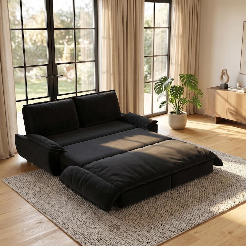 Homy Casa 73.2''/94.5" Queen/King Pull Out Sofa Bed, 3-in-1 Corduroy/Velvet Sleeper Couch