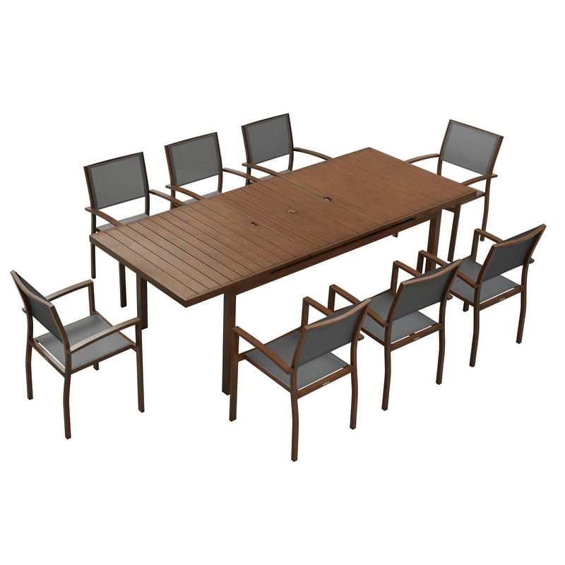 HIGOLD Carlo Extendable Outdoor Dining Set for 8 Persons, with Umbrella Hole
