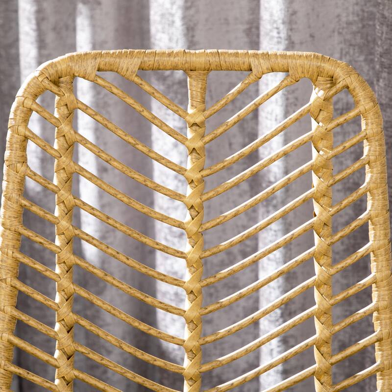 Rattan Bar Stools Set of 2, Wicker Counter Height Barstools with Steel Legs and Footrest for Dining Room, Kitchen, Pub, Yellow