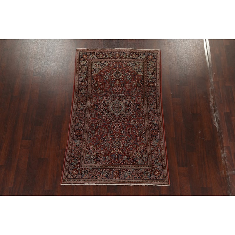 Antique Vegetable Dye Kashan Dabir Persian Wool Area Rug Handmade - 4'1" x 6'10"