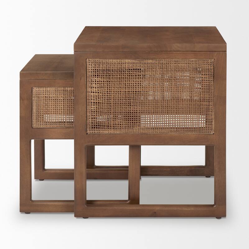 Grier Solid Wood With Cane Accents Square Nesting Accent Tables (Set of