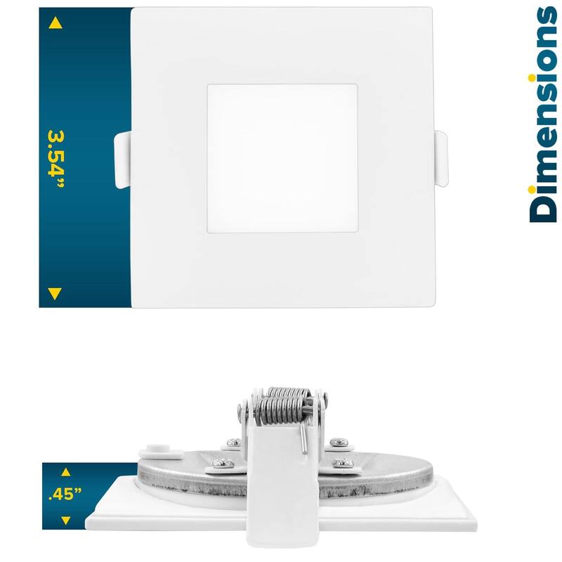Sunperian 3 inch Square Ultra-Thin LED Recessed Light J-Box 5 Color Options 8W 540 Lumens Dimmable Wet Rated 6 Pack