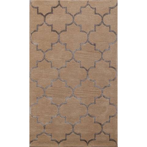 Trellis Wool/ Silk Modern Oriental Area Rug Hand-Tufted Foyer Carpet - 4'0" x 6'0"