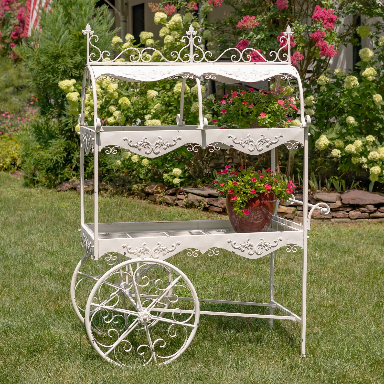 6.5 Foot Tall 2-Tier Iron Flower Cart 