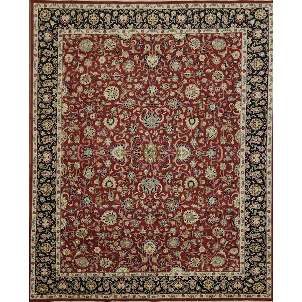 Hand Knotted Oriental 100% Wool Carpet Traditional All-Over Red Tabriz Area Rug - 9' 11'' X 8' 0''