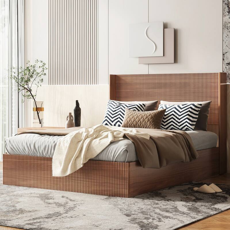 Large Grooved Undulating Lift Storage Bed Frame with Lift Storage
