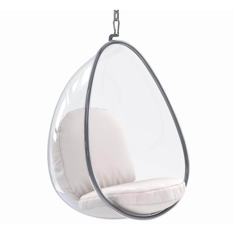 HomeRoots 47" White and Silver Acrylic and Faux Leather Oval Balloon Chair - 27.4' X '44' X '22.8