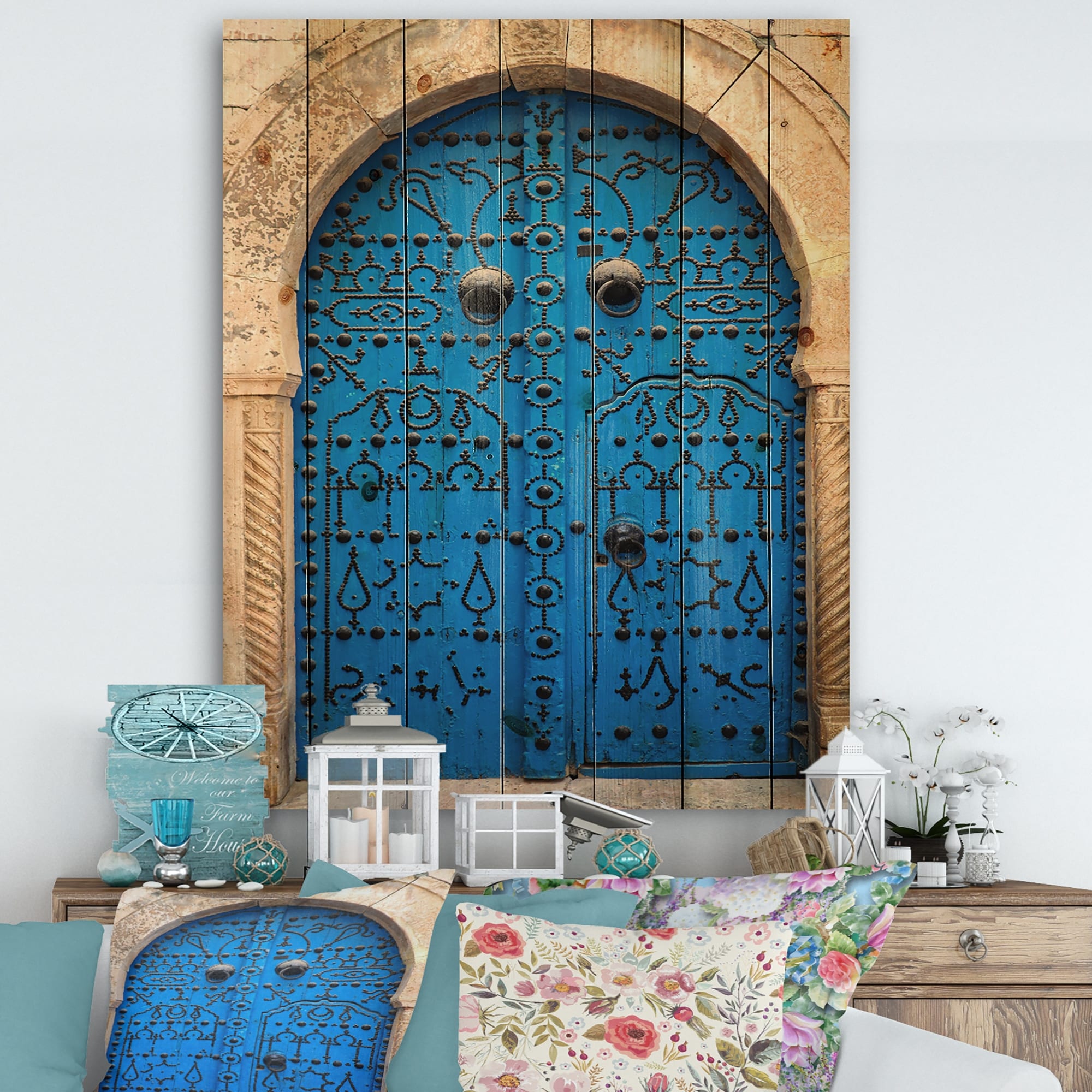 Shop Designart Vintage North African Door Vintage Print On Natural Pine Wood Multi Color Overstock 26064095