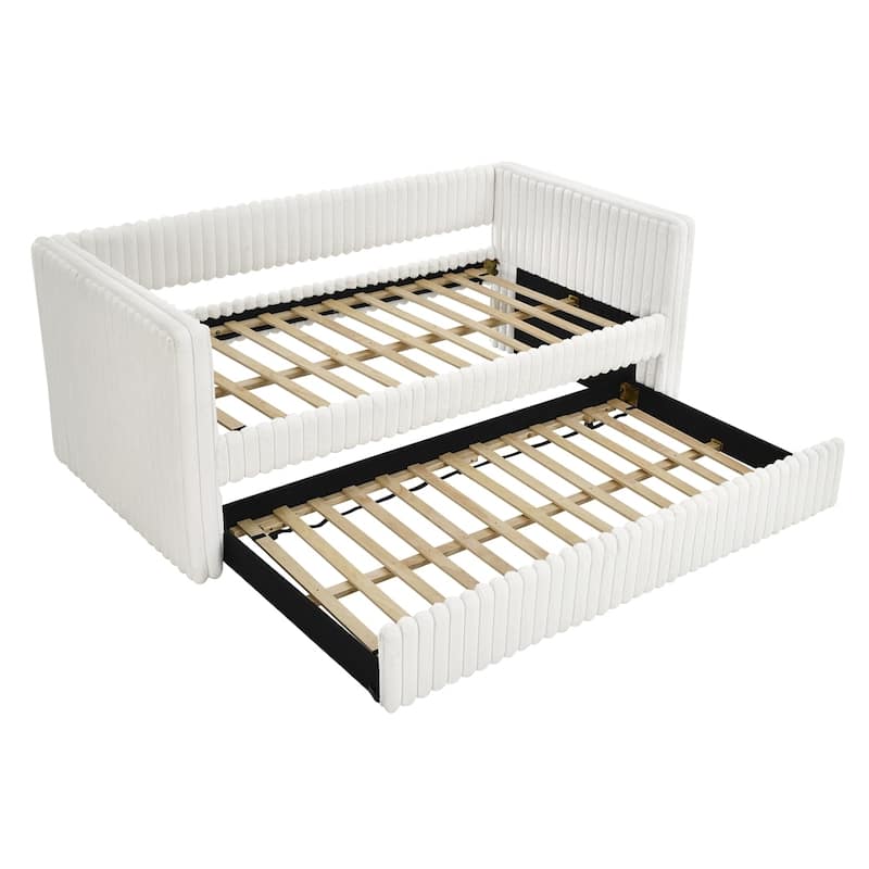 Striped Corduroy Fabric Twin Size Daybed Upholstered Bed