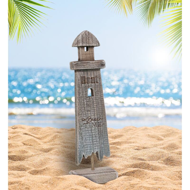 CoTa Global Driftwood Wooden Lighthouse Decor with Text Ocean Decor - 10.8 inches