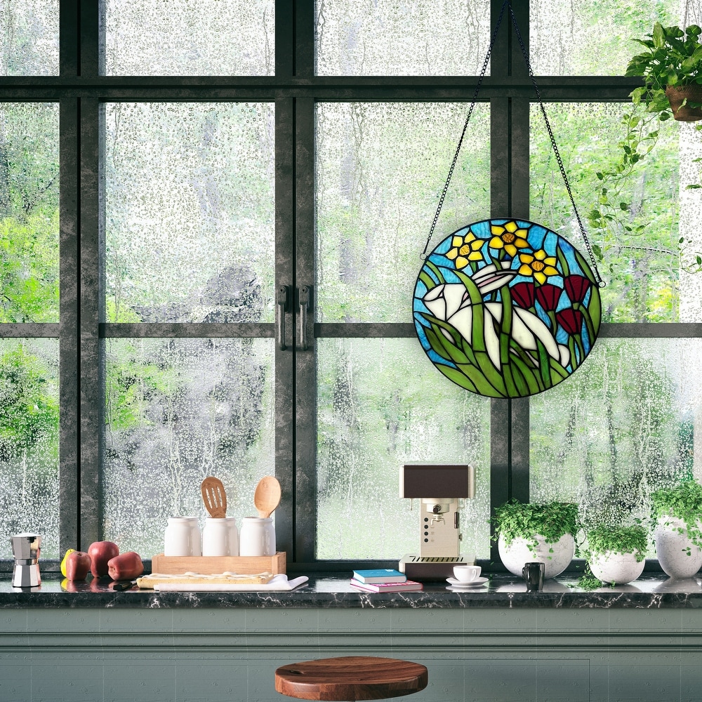 Decorative stained shop glass window panels