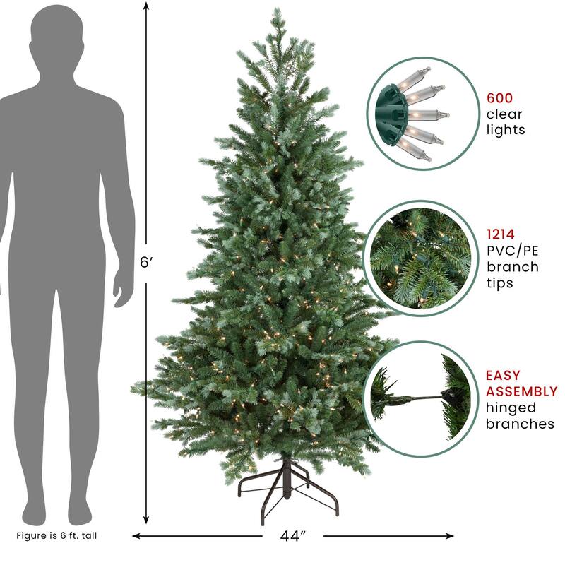 Medium Blue Spruce Artificial Christmas Tree 6' Clear Lights - 6 Foot