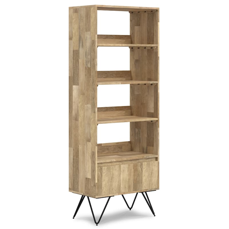 WYNDENHALL Moreno SOLID MANGO WOOD and Metal 64 x 24 inch Rectangle Modern Tall Bookcase in Natural -  14"d x 24"w x 64"h
