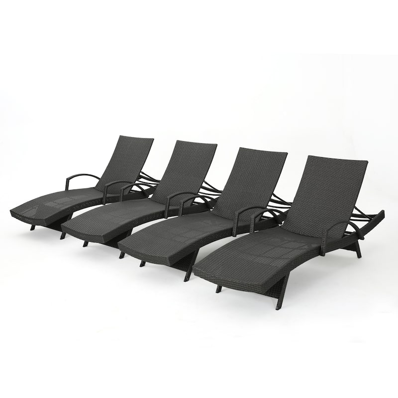 Salem Outdoor Wicker Adjustable Chaise Lounges w/ Arms (Set of 4) by Christopher Knight Home