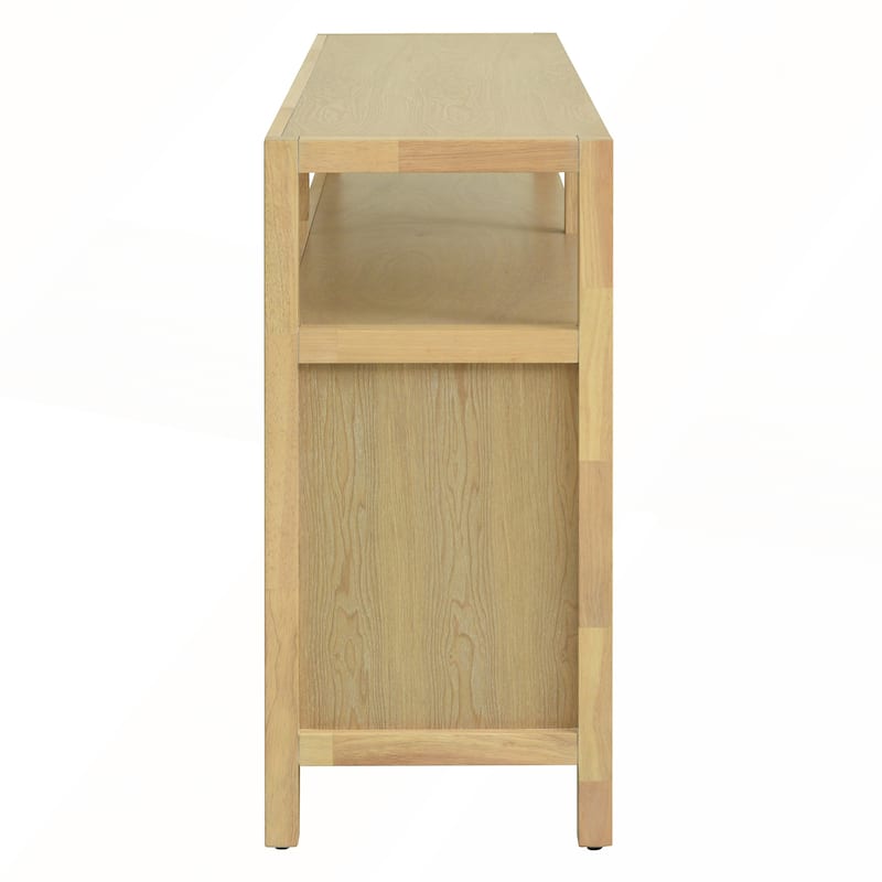 Rattan Buffet Storage Cabinet with Solid Wood Frame