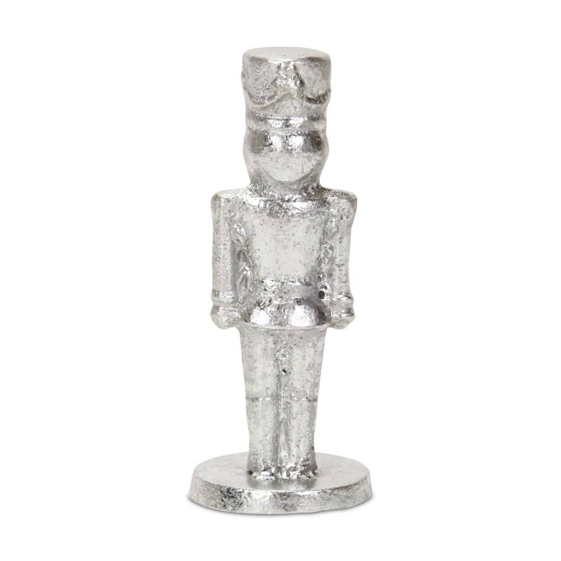 Large Christmas Nutcracker Tabletop Cast Iron Figurine - 7" - Silver