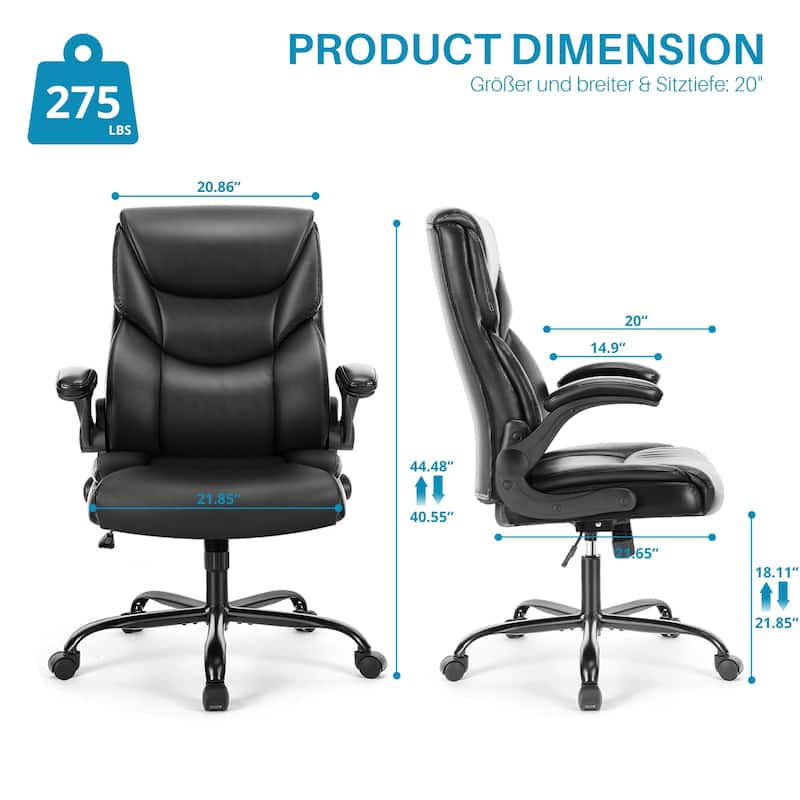 Home Computer Gaming Chair, Ergonomic High Back Heavy Duty Task Desk Office Chairs with Wheels, Flip-up Arms, Adjustable Height
