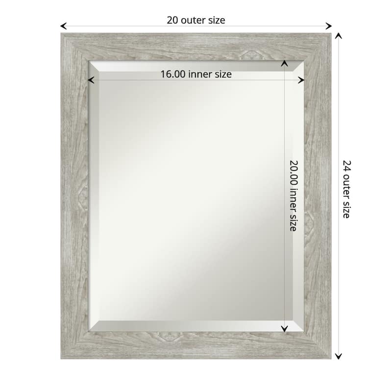 Beveled Bathroom Wall Mirror - Dove Greywash Narrow Frame - Outer Size: 20 x 24 in